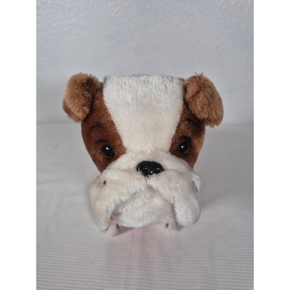 Vintage R Dakin Tuffy II Bulldog Plush Stuffed Animal Red Shirt Brown White 1978